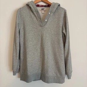 Lands' End Serious Sweats Sweatshirt Hoodie 1/4 Button Gray With Plaid Detail - Picture 1 of 8
