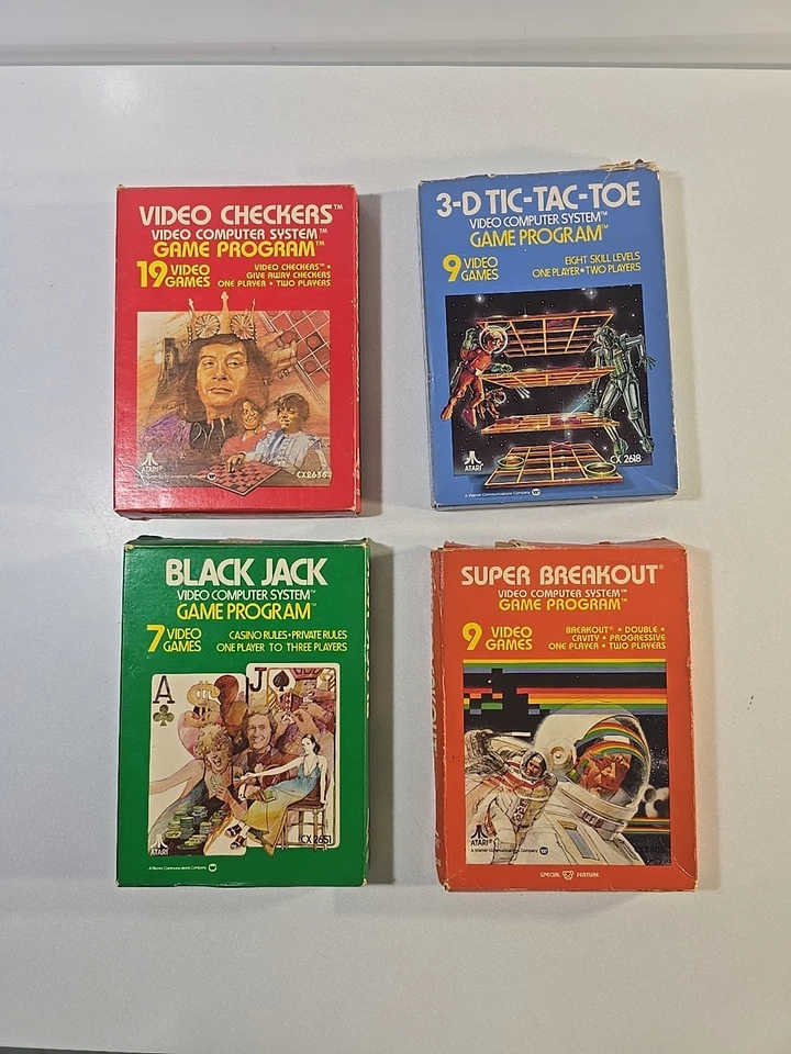 Lot of 4 Atari 2600 Games Super Breakout 3-D Tic Tac Toe Black Jack Checkers - Image 1 of 4