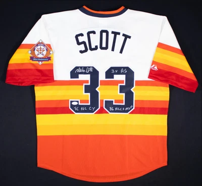 Mike Scott 3x Inscribed & Signed Houston Astros Custom Jersey (JSA COA) - Image 1 of 3