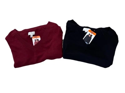 Lote de 2 suéteres Lucky Brand para mujer XXL rojo granada negro cuello en V Foto 1 de 4