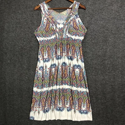 Live and Let Live Dress Womens L Multicolor Paisley Sleeveless Boho Chic Beaded - Image 1 of 4
