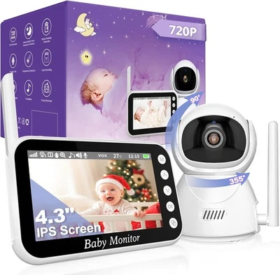 OBVHNUA Baby Monitor Video e Audio 720P Display da 4.3 Pollici Zoom Digitale Vox - Immagine 1 di 4