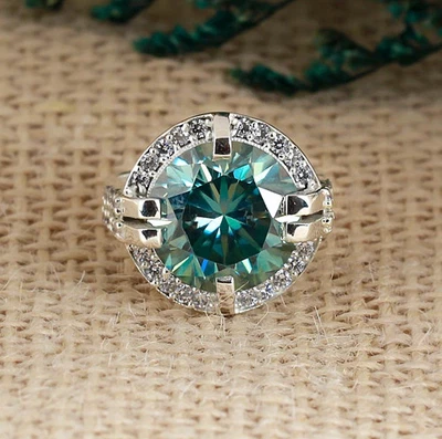 RARO Anillo Solitario de Diamantes Azules Tratados Certificado 9.50 Ct En Plata 925 Foto 1 de 4