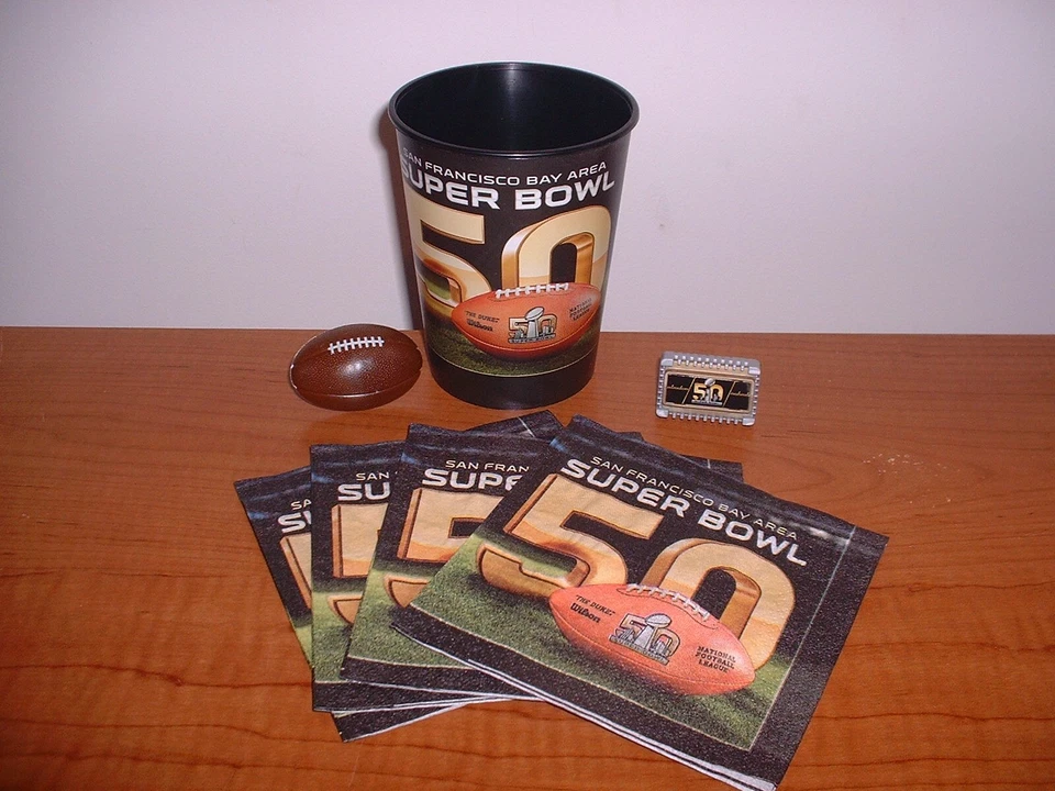 NOS SUPER BOWL 50 DENVER BRONCOS BALTIMORE RAVENS CUP RINGS GUARDANAPOS NFL LICENCIADO - Imagem 1 de 4