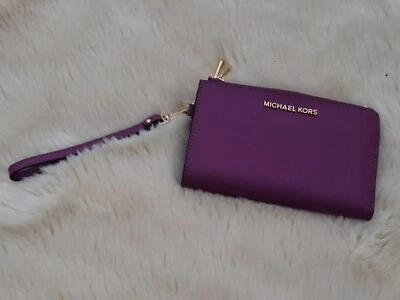 MICHAEL KORS Double Zip Wristlet Jet Set Travel Wallet Purse Leather Purple NWT - image 1 of 4