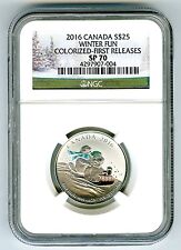 2016 $25 CANADA SILVER WINTER FUN NGC SP70 FIRST RELEASES HOLIDAY LABEL 1/4+ OZ