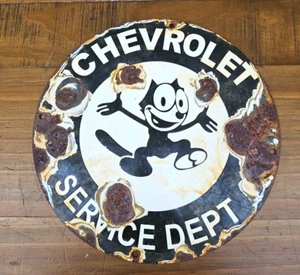 CHEVROLET SERVICE DEPT 'FELIX THE CAT' METAL ENAMEL SIGN PLAQUE DIAMETER 29.5cm - Picture 1 of 14