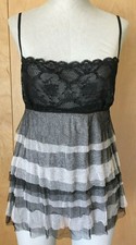 CHANEL mesh lace tiered camisole tank top size 44 FR US Small EUC silk blend