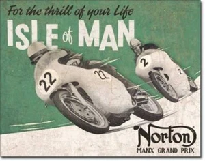 Letrero grande 40x31 cm NORTON ISLE OF MANN TT pub retro garaje estaño metal hombre barra cueva - Imagen 1 de 1