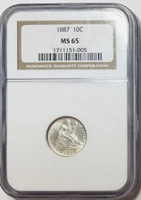 1887  Seated Liberty Dime - NGC MS65 - Beautiful White GEM Coin - Image 1 of 2