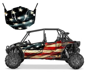 2016 - 2018 RZR 4 XP Turbo 1000 Graphic Decal Kit 24 mil vinyl Tattered Flag  - Foto 1 di 6