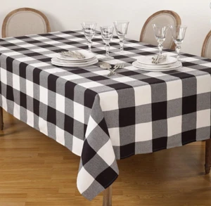 Black and White Rustic Buffalo Plaid Cotton Tablecloth - 70"X120" Rectangular - Picture 1 of 2