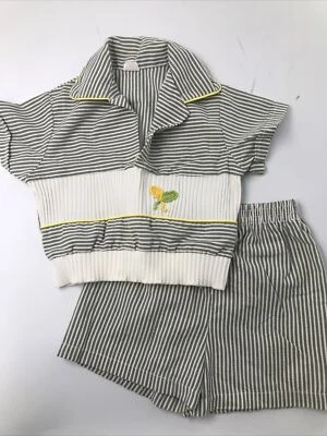 Vintage Boy's Tennis R-Gee Originals Gray Striped Made In USA Shirt / Shorts Set - Изображение 1 из 4