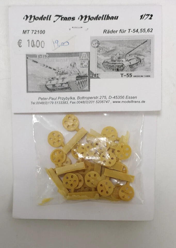 MODELL TRANS  1:72  RESINA ACCESSORI CARRO ARMATO RUOTE PER T-54,55,62  MT72100 - Immagine 1 di 1