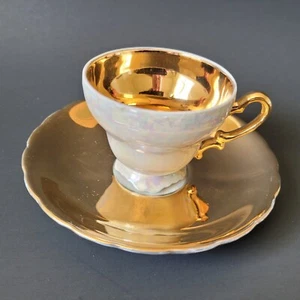 Small TEA CUP & SAUCER SET by M. FROGGATT Demitasse Gold Inside Cup - Imagen 1 de 4