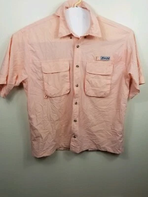 Bimini Bay 男式桃色 - 尼龙纽扣前钓鱼衬衫短袖 L A1 码 — 第 1/4 张图片
