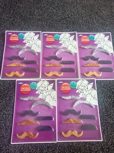 job Lot 5 Packs of 7 Fake Moustache 70's Stick Adhesive Stick on Hen Stag Party - Picture 1 of 1