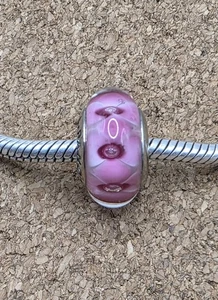 Dije europeo de Murano con flores rosas de plata de ley 925 estampado - Imagen 1 de 4