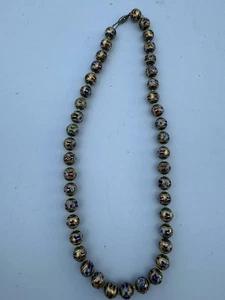 Collana cloisonne cinese vintage perle smaltate annodate oro floreale - Foto 1 di 6
