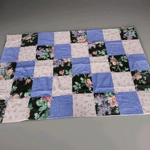 Baby Quilt Handarbeit Blumen Gingham Patchwork lila rosa Krippe Bettwäsche Mädchen 57x36 - Bild 1 von 10