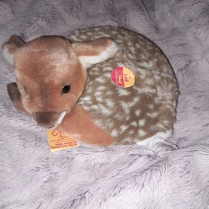 Steiff Lorli Fawn Laying Down Curled Up Spotted Deer Ear Tag Vintage 1831/20 - Picture 1 of 7