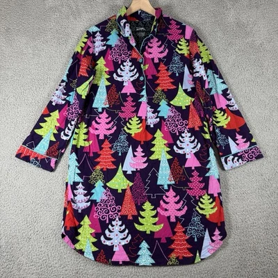 Camisa de dormir Nick & Nora feminina árvores tamanho médio cor Natal flanela - Imagem 1 de 4
