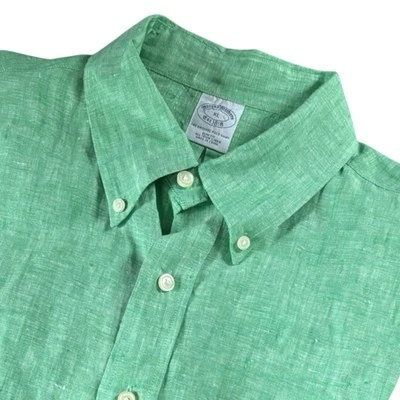Brooks Brothers Shirt Men XL Green All Irish Linen Flax Slim Fit Original Polo - Image 1 of 4
