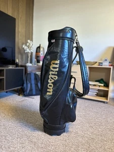 Vintage Wilson 15-Way Divider Faux Black Leather Golf Cart Bag - Picture 1 of 5