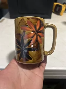Otagiri Vintage RetroCoffee Mug Dark Gold Orange Black Flower Design MCM - Picture 1 of 6