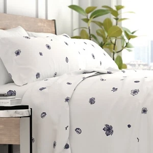 Kaycie Gray Fashion 4 Piece Ultra Soft Microfiber Indigo Flowers Bed Sheet Set - Picture 1 of 8