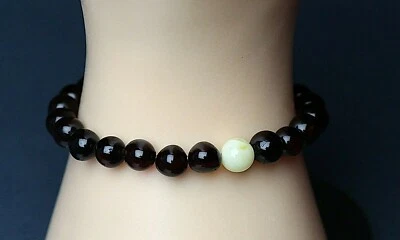 PULSERA ÁMBAR BÁLTICO Pulido Cuentas Redondeadas Negro Amigo Pulsera Envío GRATIS Foto 1 de 3