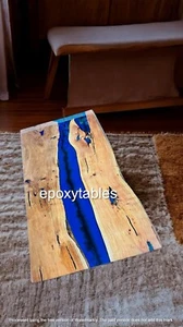 36"x24" Blue Epoxy Resin Top Dining Table Wooden Furniture Live Edge Home Decors - Picture 1 of 8