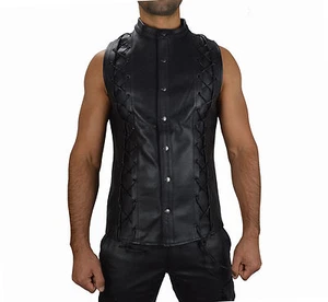 Gr.S Lederweste mit Schnürung awanstar leder weste,jacke Waistcoat,lederhemd  - Bild 1 von 7