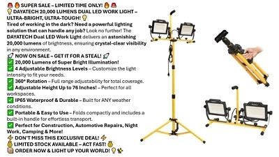 DAYATECH 180W 20000 Lumen Dual-Head LED Work Light With Tripod Stand, Brightness - Image 1 of 4
