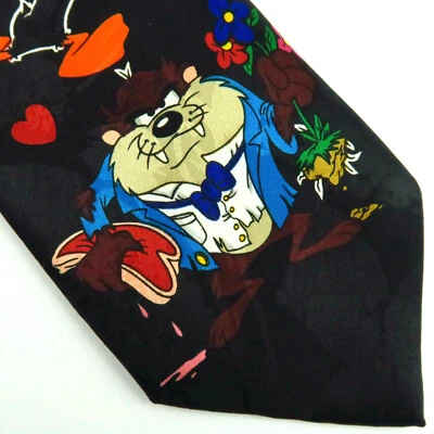 Vintage Looney Tunes Mania Valentines Tasmanian Devil Pepe Le Pew Tie Red 1993 - Image 1 of 4