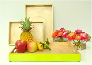 Handmade Lacquer Bamboo Rectangular Tray Serving Decorative Tray Hi Gloss lime - Picture 1 of 41