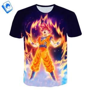 T-Shirt Cartoon maniche corte da Uomo Dragon Ball Goku Super Saiyan God - Picture 1 of 4
