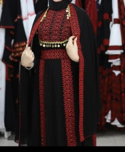 Embroidered traditional dress black red Handmade Thobe long abaya Palestinian - Picture 1 of 5