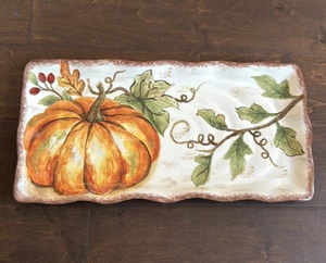 Neu Kürbis Herbst Blätter Erntedank Servierplatte Keramik Neu - Bild 1 von 3
