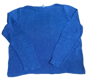 EILEEN FISHER Sweater Womens XL Blue Boat Neck 100% Linen Open Knit Pullover - Picture 1 of 13