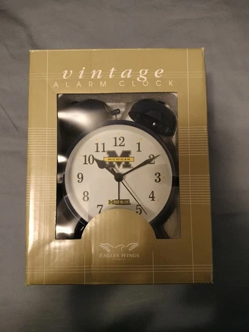 Lic. University of Michigan Vintage Alarm Clock by Eagles Wings Complete in Box Cover