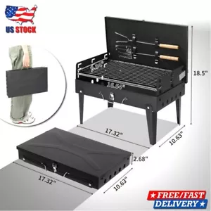 17.5" Portable Mini BBQ Grill Charcoal Foldable Outdoor Camping Picnic Cooker - Picture 1 of 16