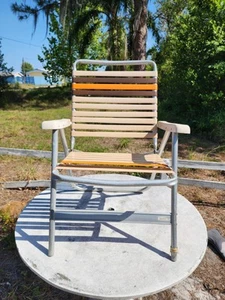 Vintage Mid Century Folding Aluminum Lawn Chair Vinyl Free Ship - Picture 1 of 5