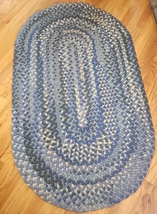 Oval Braided Rug Green. Yellow, Blue, neutral farm house, organic rug, modern - Picture 1 of 19