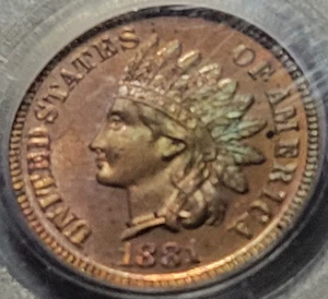 Rainbow Toned 1881 Indian Head Cent Proof- PCGS PR63RB PR63 🌈 - Picture 1 of 6