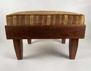 Vintage Danish Modern Wood Footstool MCM Upholstered - Picture 1 of 13