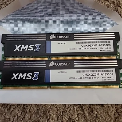 8GB (2 X 4GB) CORSAIR PC3-10600 DDR3-1333MHZ PC RAM  CMX4GX3M1A1333C9 XMS3 - Image 1 of 2