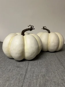 2 Cream Colored Pumpkins Fall Harvest Farmhouse Home Decorations 6”x7” - Picture 1 of 12