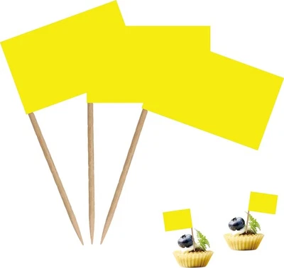 Pacote com 100 bandeiras amarelas em branco para rotular cupcakes coquetéis - Imagem 1 de 4