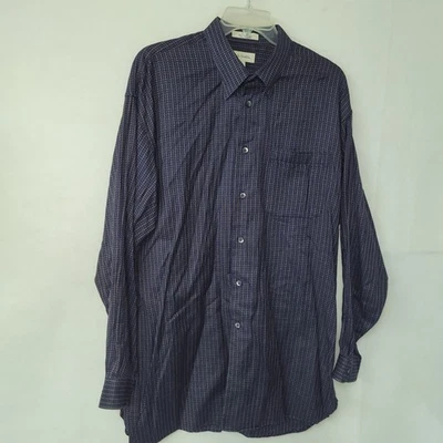 John W Nordstrom Shirt Mens XL Button Down Navy Gold Check Fabric Woven Italy - Image 1 of 4